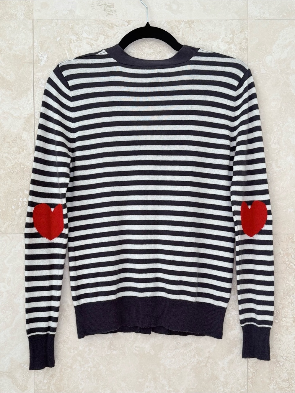 rue21 Navy White Striped Heart Elbow Patch Button Front Cardigan Size S